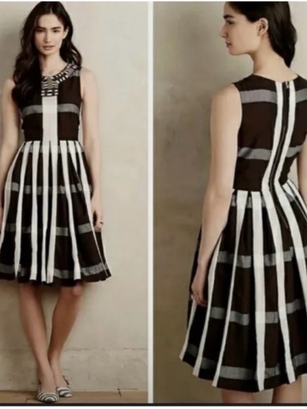 Anthropologie Maeve Brown Plaid Pleated Dress size 8